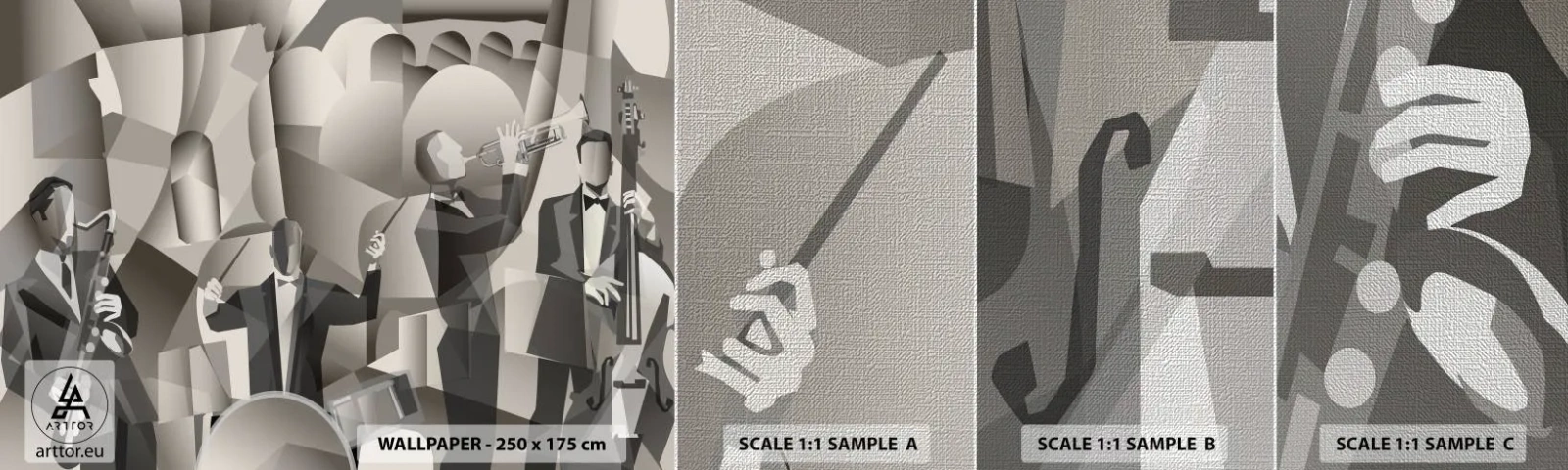 Vzor Fototapety Premium Canvas - V prostoru zvuků - Abstrakce, Kapela, Jazz - 100x30 cm