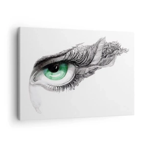 Obraz na plátně - Umělecké oko se zelenou duhovkou a detaily kreslení - 70x50cm - Krásná a připravená k útoku - Moderní nástěnná dekorace do obývacího pokoje a ložnice ARTTOR