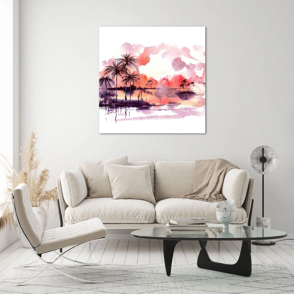 Obraz na skle - Klid tropů v červené - 60x60 cm