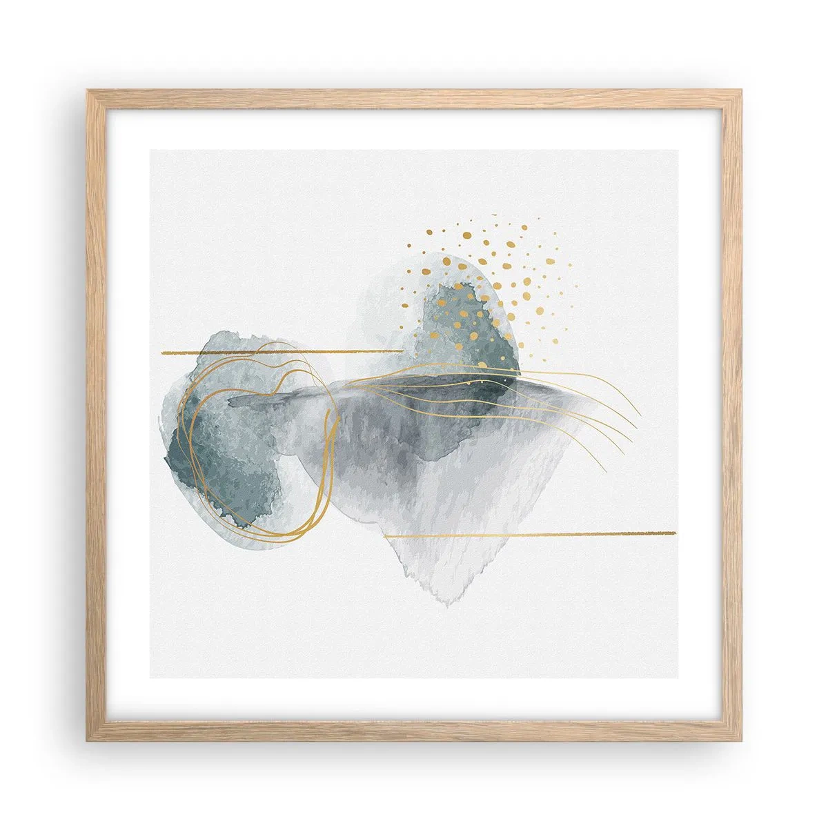 Plakát v rámu světlý dub - O vztahu mezi šedou a zlatou - 50x50 cm