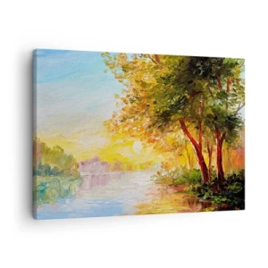 Obraz na plátně - Malebná krajina s řekou a stromy při západu slunce - 70x50cm - Et in Arcadia ego - Moderní nástěnná dekorace do obývacího pokoje a ložnice ARTTOR