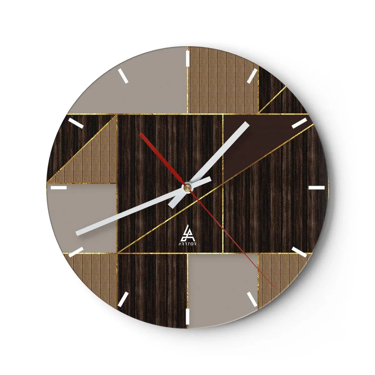 Nástěnné hodiny - Moderní mozaika s hnědými, béžovými a zlatými linkami - 30x30cm - Mozaika hnědé a zlaté - Moderní nástěnná dekorace do obývacího pokoje, kuchyně a ložnice ARTTOR