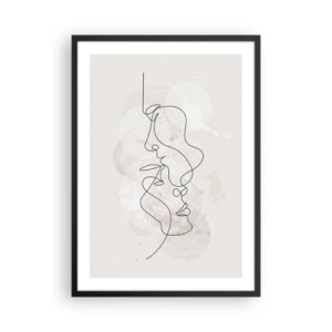 Plakát v černém rámu - Minimalistický obličejový design vytvořený jednou linií - 50x70cm - Zamotaní v objetí - Moderní nástěnná dekorace do obývacího pokoje a ložnice ARTTOR