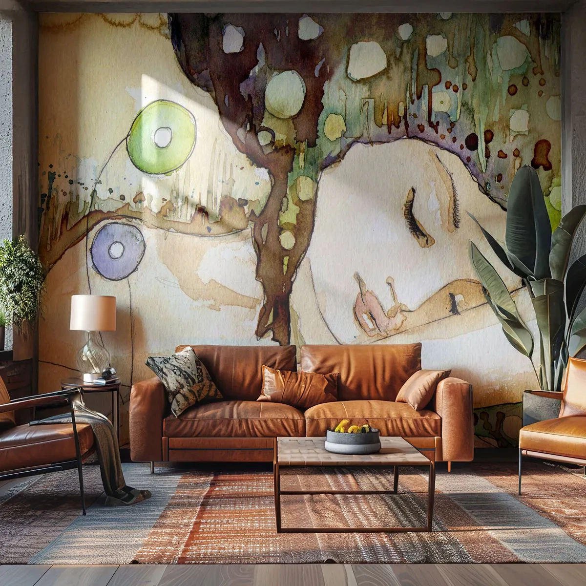 Fototapeta Samolepicí Deluxe Sticker - Smaragdově-fialový sen - Abstrakce, Žena, Ilustrace - 350x256 cm