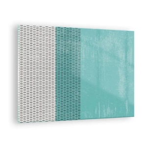 Obraz na skle - Moderní abstrakce v tyrkysových a bílých barvách - 70x50cm - Vyvážená kompozice - Moderní nástěnná dekorace do obývacího pokoje a ložnice ARTTOR