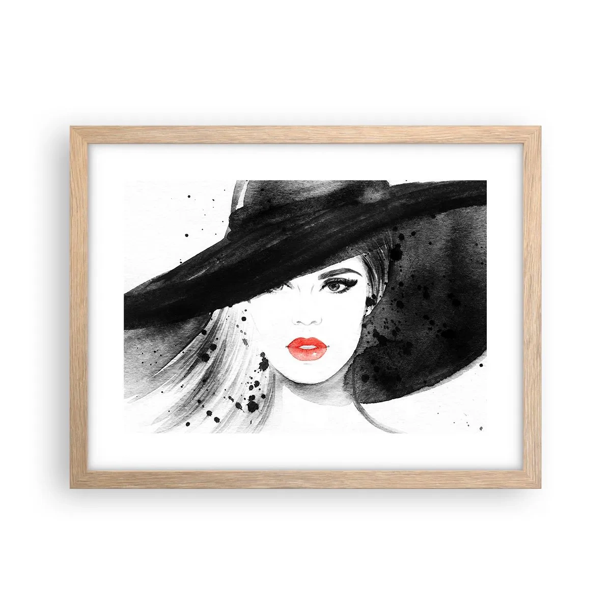 Plakát v rámu světlý dub - Dáma v černém - 40x30 cm