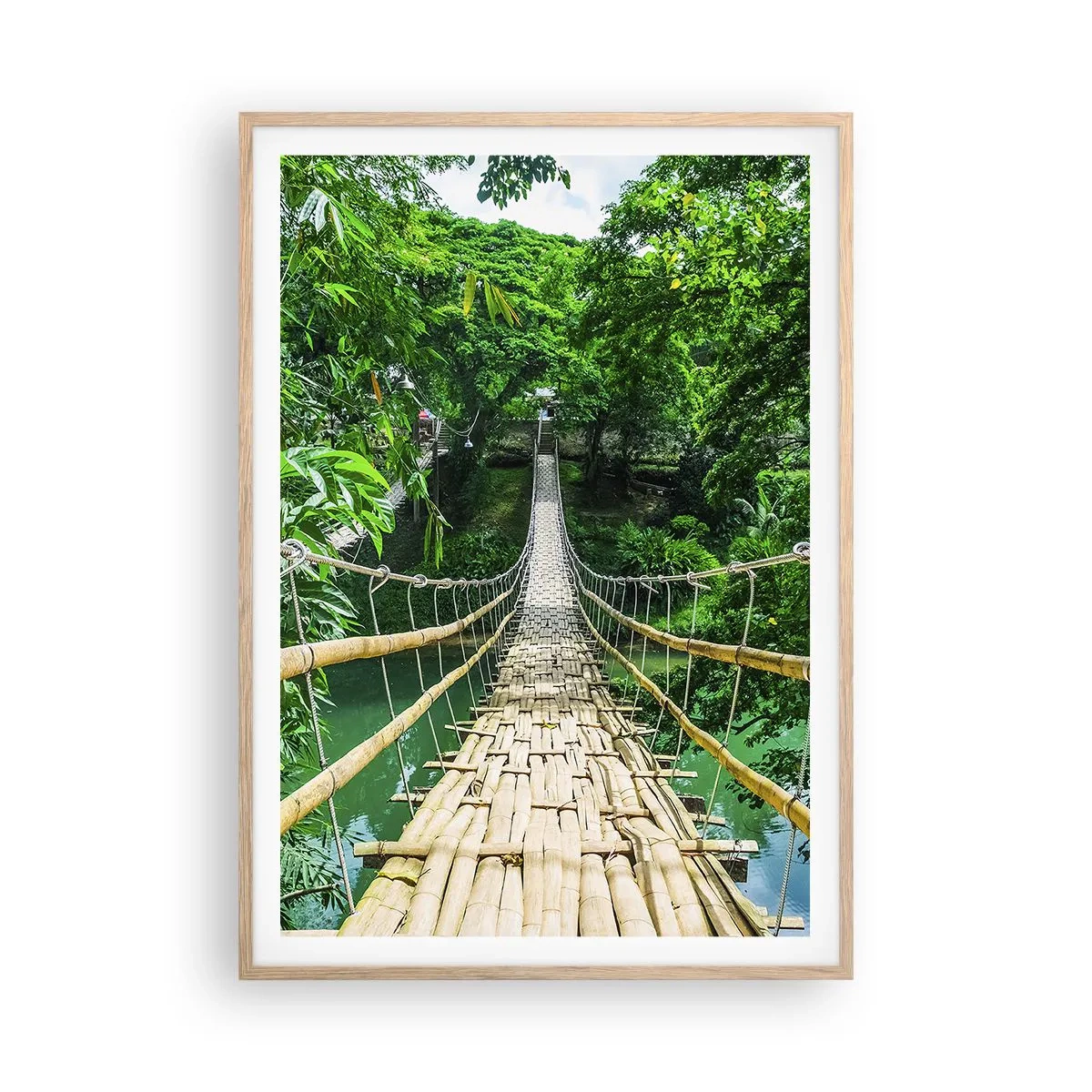 Plakát v rámu světlý dub - Opičí most nad zelení - 70x100 cm