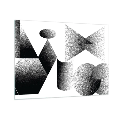 Obraz na skle - Černobílá abstrakce s geometrickými tvary - 70x50cm - Úhly a ovály - Moderní nástěnná dekorace do obývacího pokoje a ložnice ARTTOR