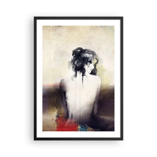 Plakát v černém rámu - Umělecký portrét ženy zezadu v tlumených barvách. - 50x70cm - Jemné linie, oválné tvary - Moderní nástěnná dekorace do obývacího pokoje a ložnice ARTTOR