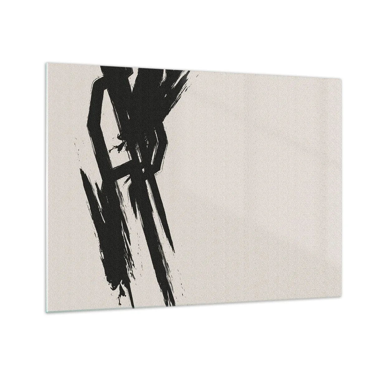 Obraz na skle - Dynamický černý tah štětcem na světlém pozadí - 70x50cm - Nezastavitelná hybnost - Moderní nástěnná dekorace do obývacího pokoje a ložnice ARTTOR