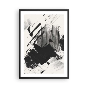 Plakát v černém rámu - Abstraktní černobílé tahy štětcem - 50x70cm - Abstrakce – exprese černé - Moderní nástěnná dekorace do obývacího pokoje a ložnice ARTTOR