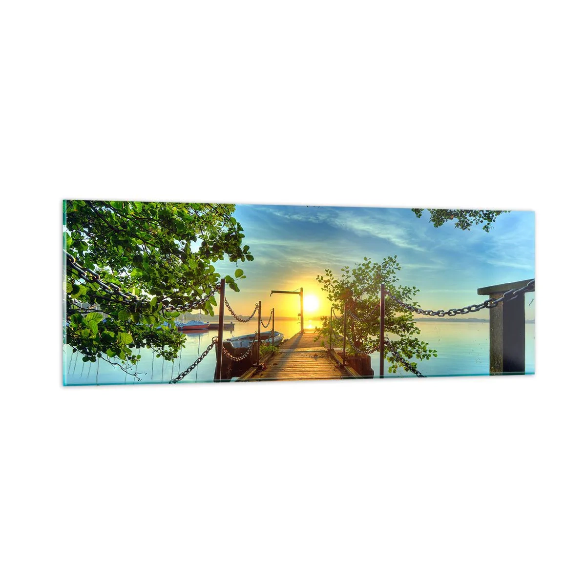 Obraz na skle - Západ u vody - 90x30 cm