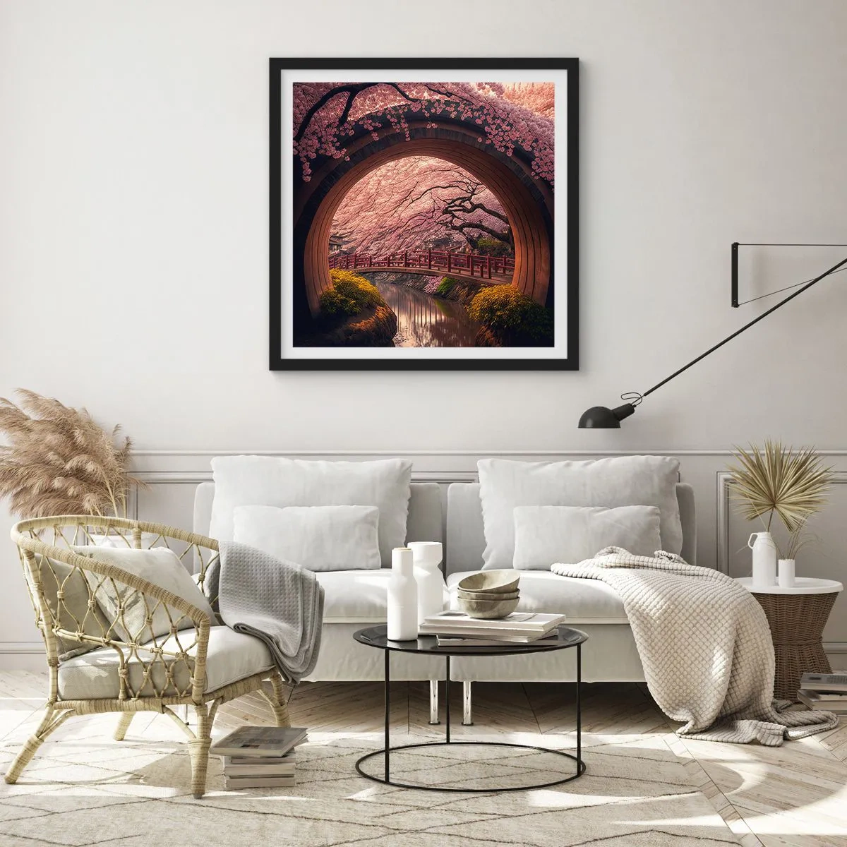 Plakát v černém rámu - Japonské jaro - 60x60 cm