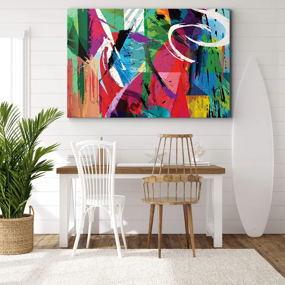 Obraz na plátně - Barevná abstrakce s dynamickými tahy štětcem - 70x50cm - Rychle, živě a čile - Moderní nástěnná dekorace do obývacího pokoje a ložnice ARTTOR