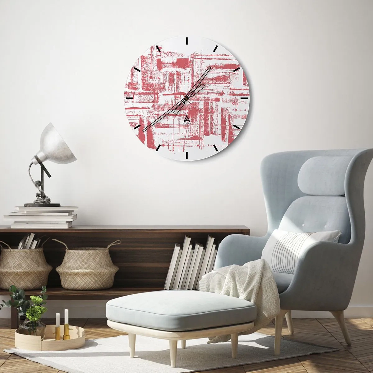 Nástěnné hodiny - Grafické, abstraktní symboly a textury v odstínech béžové a černé - 30x30cm - Červené město - Moderní nástěnná dekorace do obývacího pokoje, kuchyně a ložnice ARTTOR