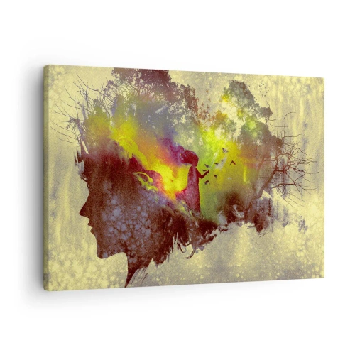 Obraz na plátně - Umělecká silueta ženy s přírodou v pozadí - 70x50cm - Matka příroda - Moderní nástěnná dekorace do obývacího pokoje a ložnice ARTTOR