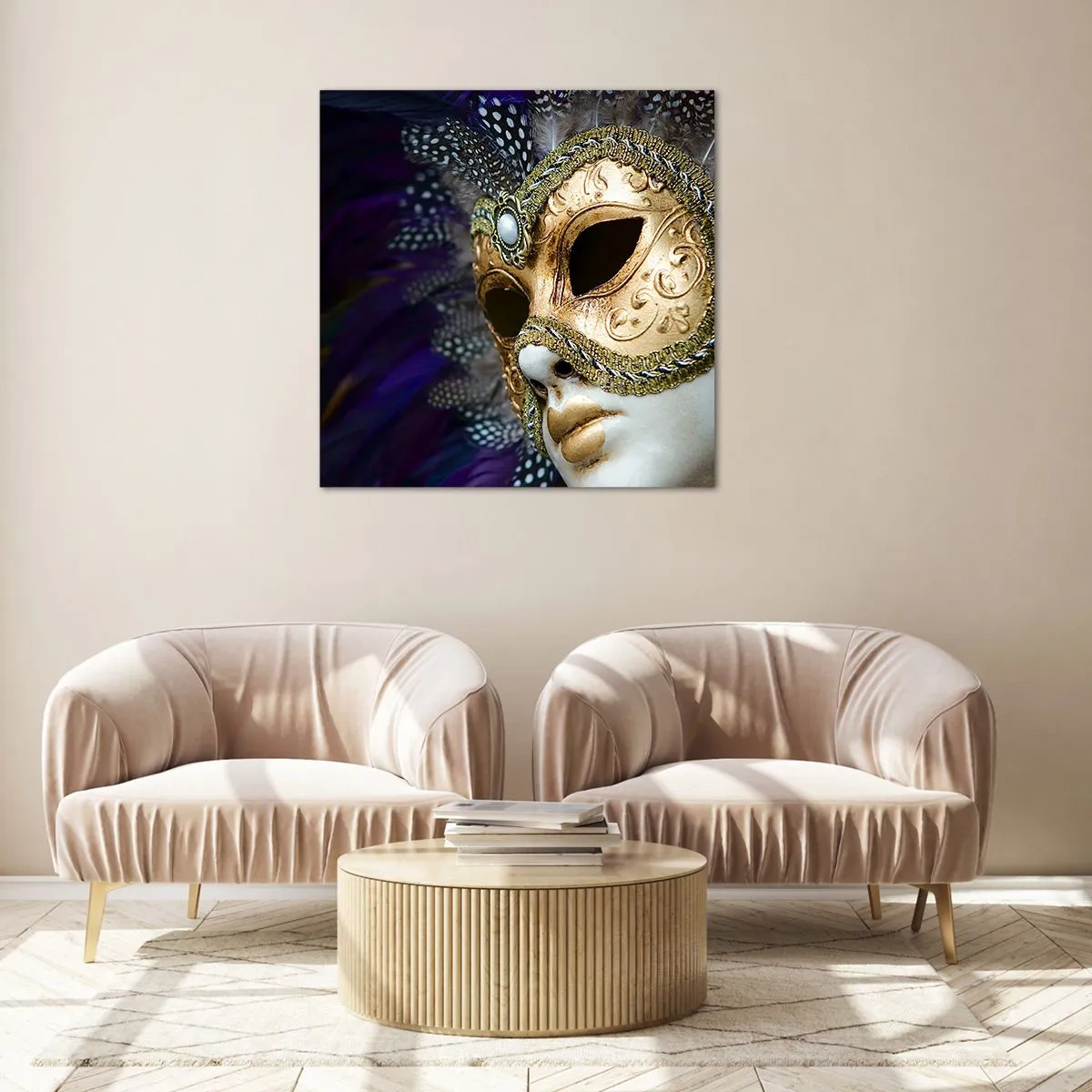 Obraz na skle - Benátský portrét ve zlatě - 40x40 cm