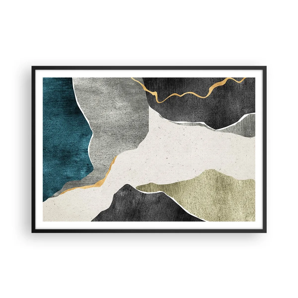 Plakát v černém rámu - Mozaiková kompozice se zlatou nití - 100x70 cm