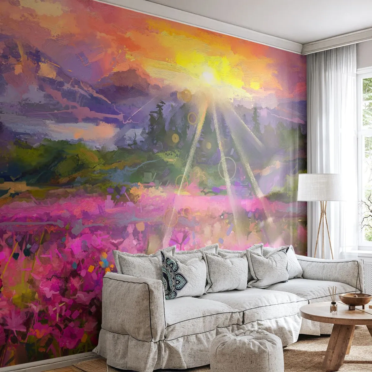 Fototapeta Premium Canvas - V údolí v péči slunce - Abstrakce, Krajina, Květiny - 250x175 cm