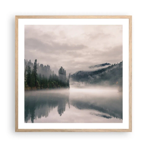 Plakát v rámu světlý dub - V zamyšlení, v mlze - 60x60 cm