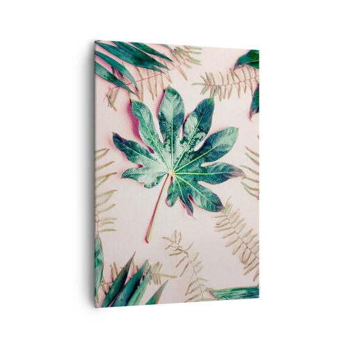 Obraz na plátně - Studie zelené na růžovém pozadí - 70x100 cm