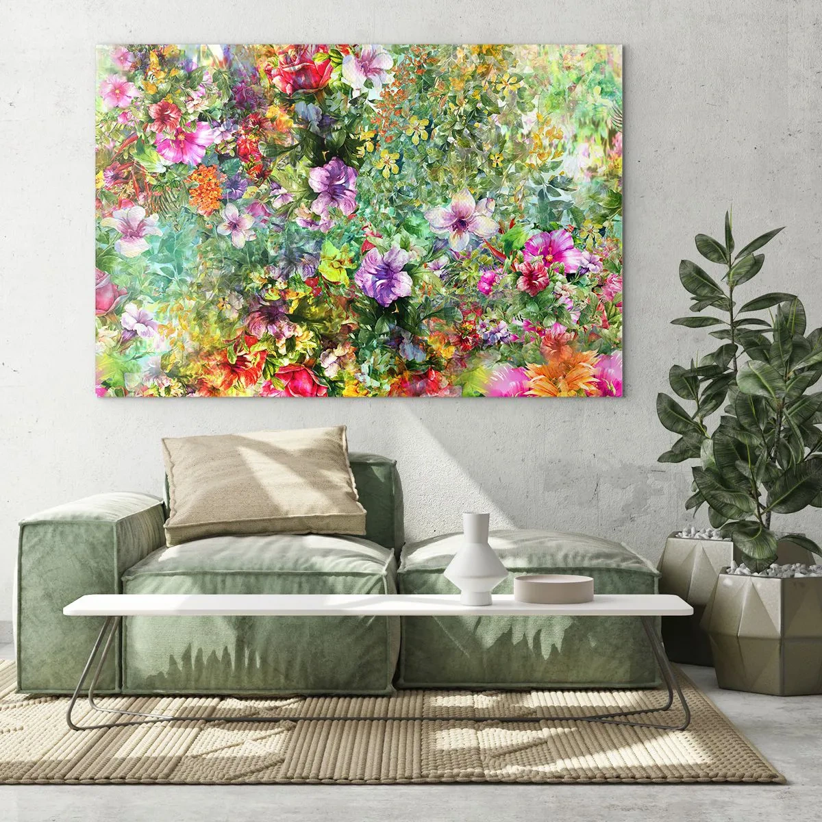 Obraz na skle - Barevné květiny v umělecké kompozici - 70x50cm - Do květů, k záhubě - Moderní nástěnná dekorace do obývacího pokoje a ložnice ARTTOR