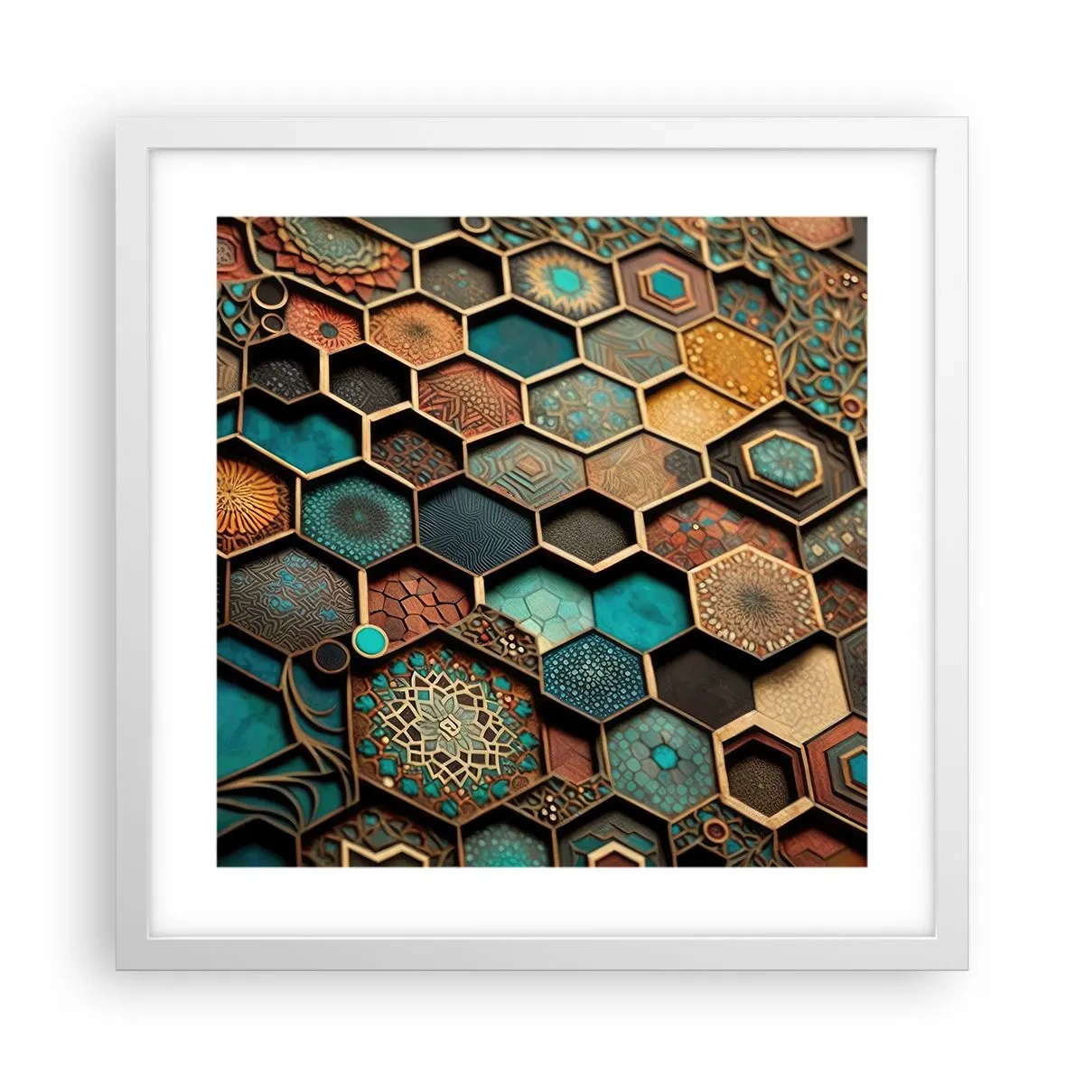 Plakát v bílém rámu - Arabské ornamenty – variace - 40x40 cm