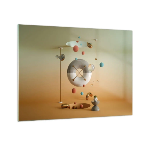 Obraz na skle - Geometrické obrazce v pastelových barvách v abstraktním prostoru - 70x50cm - Vše je možné - Moderní nástěnná dekorace do obývacího pokoje a ložnice ARTTOR