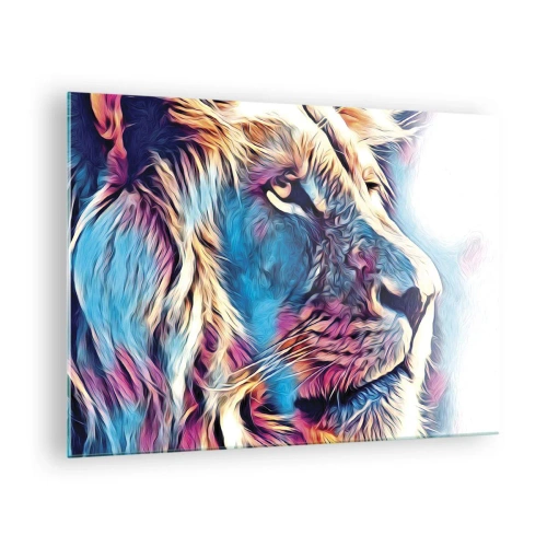Obraz na skle - Barevná grafika lva v moderním uměleckém stylu - 70x50cm - Moudrost přírody - Moderní nástěnná dekorace do obývacího pokoje a ložnice ARTTOR