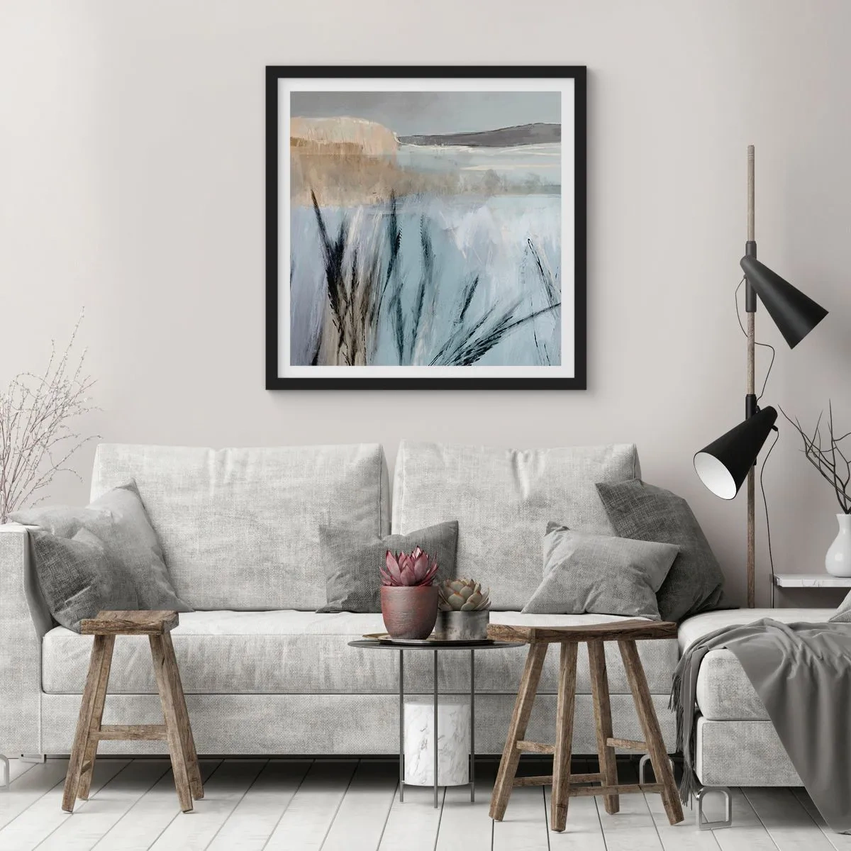 Plakát v černém rámu - Zimní pole - 30x30 cm