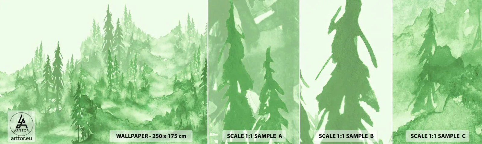 Fototapeta Vzorek Standard Eco - Rozmazaný zelenou mlhou - Les, Grafika, Krajina - 100x30 cm