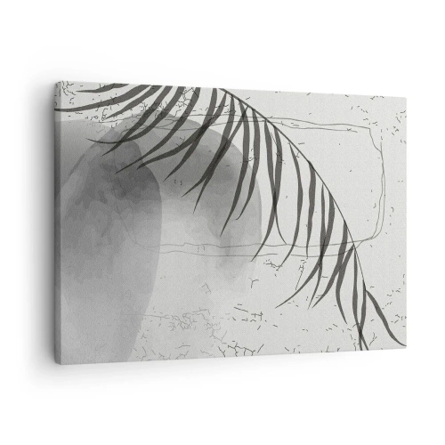 Obraz na plátně - Jemný motiv palmového listu na světlém pozadí ve skandinávském stylu. - 70x50cm - Subtilní exotika přírody - Moderní nástěnná dekorace do obývacího pokoje a ložnice ARTTOR