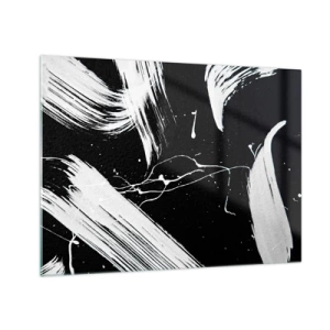 Obraz na skle - Bílé tahy štětcem na černém pozadí - 70x50cm - Prolomit temnotu - Moderní nástěnná dekorace do obývacího pokoje a ložnice ARTTOR