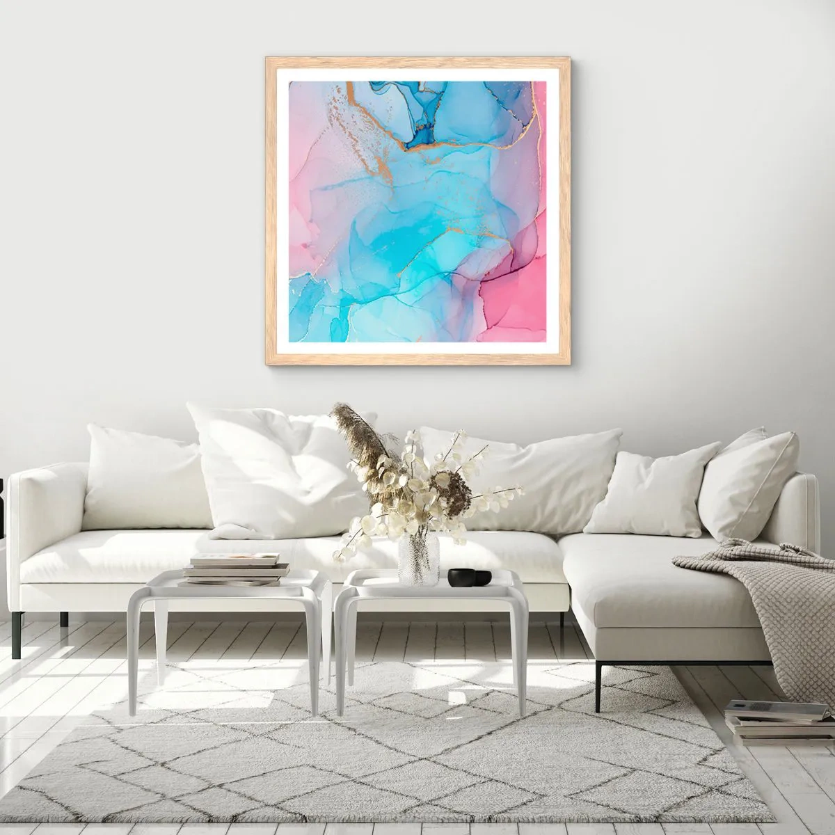 Plakát v rámu světlý dub - Setkávání a prolínání - 30x30 cm