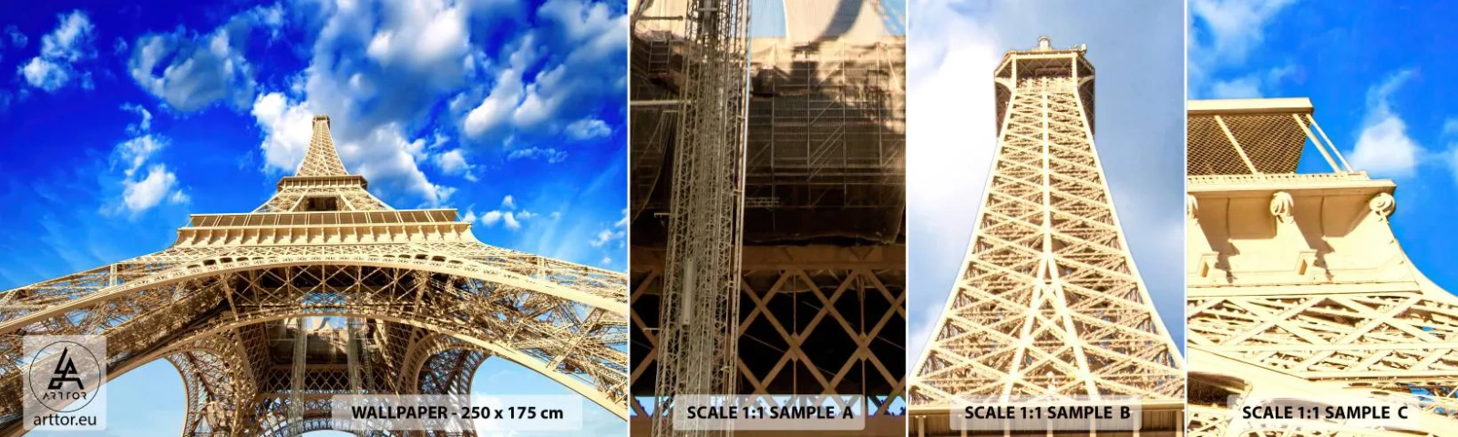 Fototapeta Vzorek Standard Eco - Dosáhnout na oblohu a mraky - Město, Paříž, Eiffelova věž - 100x30 cm