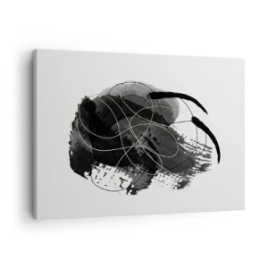 Obraz na plátně - Abstrakce v černé a zlaté barvě na bílém pozadí - 70x50cm - Upletené z černé - Moderní nástěnná dekorace do obývacího pokoje a ložnice ARTTOR