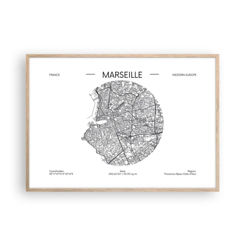 Plakát v rámu světlý dub - Anatomie Marseille - 100x70 cm
