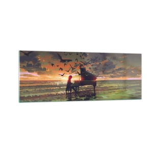 Obraz na skle - Koncert na piano a vlny - 140x50 cm