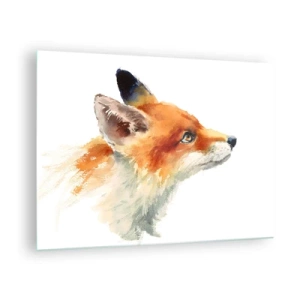 Obraz na skle - Akvarelová ilustrace lišky dívající se do dálky - 70x50cm - Opatrnosti není nikdy dost - Moderní nástěnná dekorace do obývacího pokoje a ložnice ARTTOR