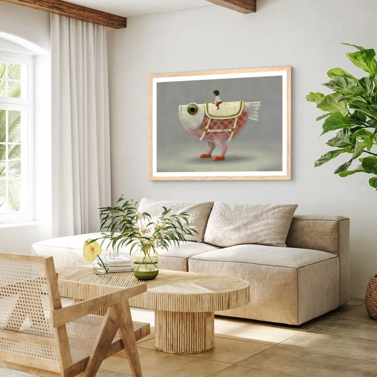 Plakát v rámu světlý dub - Rybí jezdec - 100x70 cm