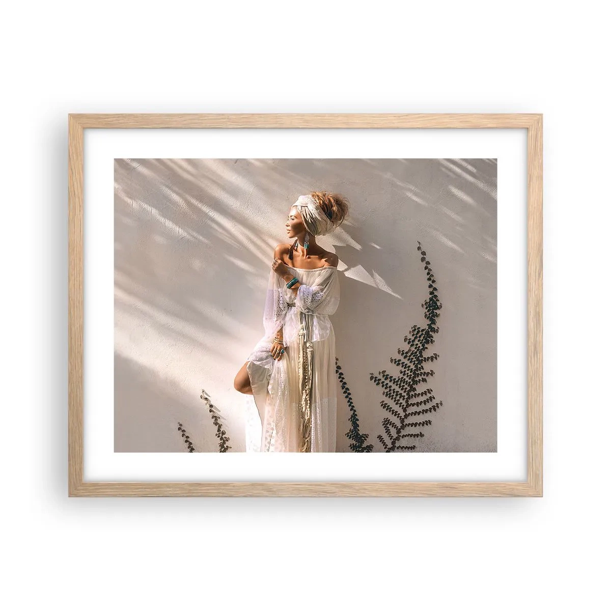 Plakát v rámu světlý dub - Slunce a dívka - 50x40 cm