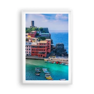 Plakát v bílém rámu - Středomořské kouzelné městečko - 61x91 cm