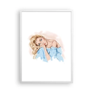 Plakát v bílém rámu - Zasněná v modré - 50x70 cm