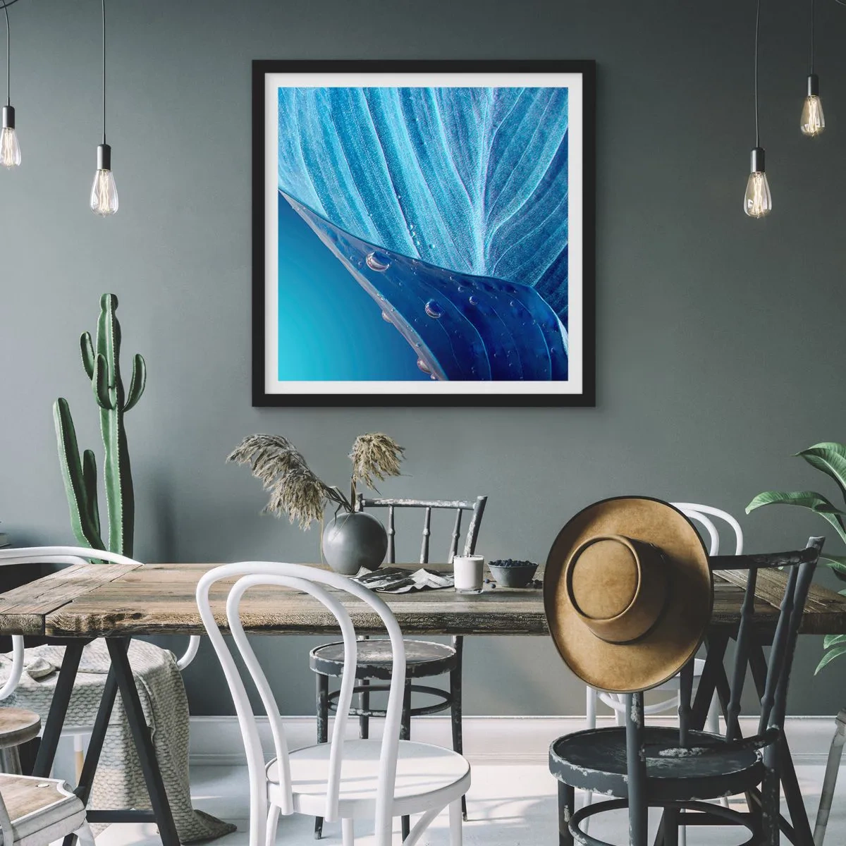 Plakát v černém rámu - Skryté kapky modři - 50x50 cm