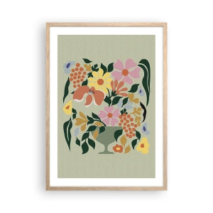 Plakát v rámu světlý dub - Kytice překypující životem - 50x70 cm