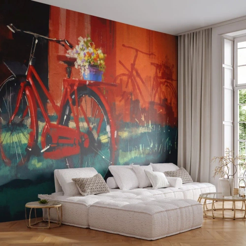 Fototapeta Premium Canvas - I want to ride my bicycle - Vintage kolo, Květiny v květináči, Výlet - 150x105 cm