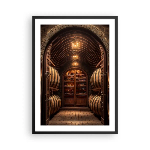 Plakát v černém rámu - Elegantní vinný sklep s dřevěnými sudy - 50x70cm - Nádherný sklep - Moderní nástěnná dekorace do obývacího pokoje a ložnice ARTTOR