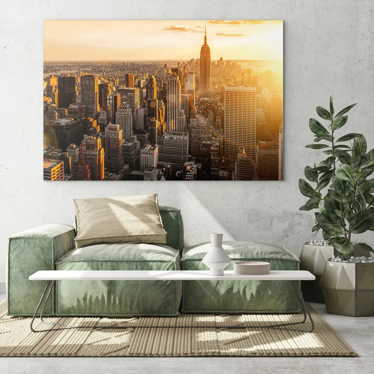 Obraz na skle - Panorama New Yorku při západu slunce - 70x50cm - Růst na slunci - Moderní nástěnná dekorace do obývacího pokoje a ložnice ARTTOR