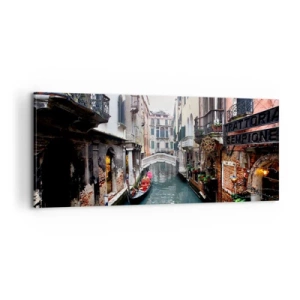 Obraz na plátně - Benátská krajina s gondolou a můstkem - 100x40 cm