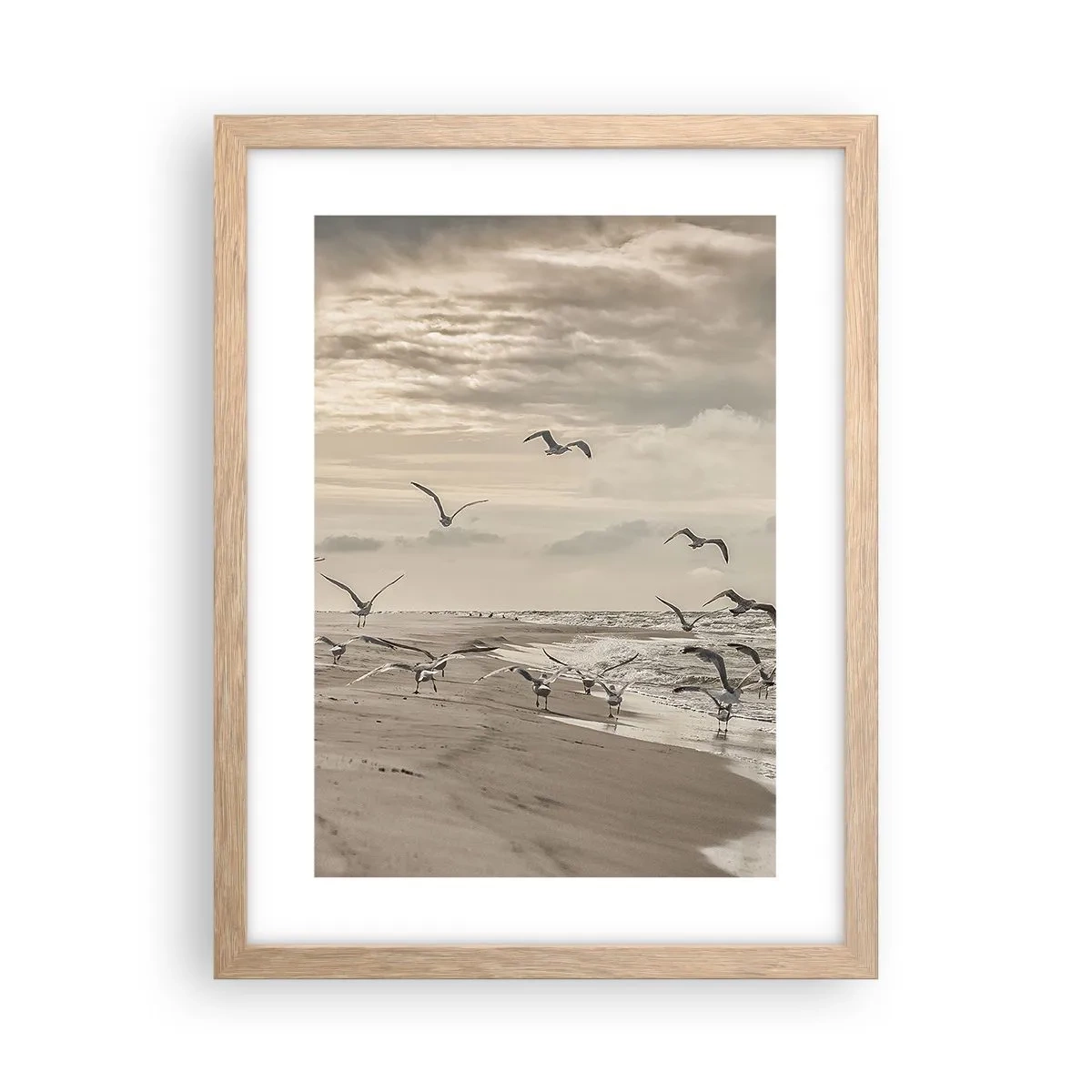 Plakát v rámu světlý dub - Šumění moře, zpěv ptáků - 30x40 cm